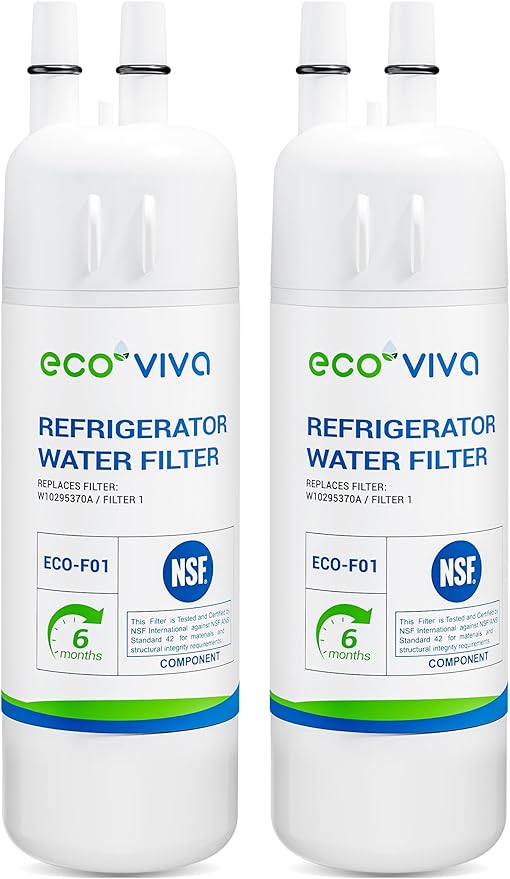 Ecoviva W10295370A Water Filter Replacement, Compatible with Everydrop® EDR1RXD1, EDR1RXD1B, W10295370, Filter 1, WHR1RXD1, KAD1RXD1, P4RFKB2, P8RFWB2L,Kenmore® 46-9930, 46-9081, Pack of 2