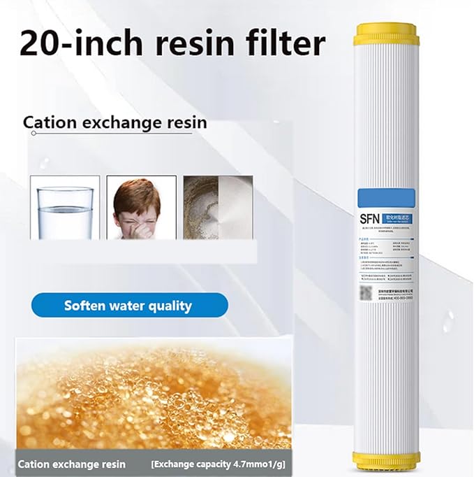 20" x 2.5" Cation Resin Water Softener Cartridge, 4pcs Replacement water filter, for Standard 20inch Whole House Water Filter Systems