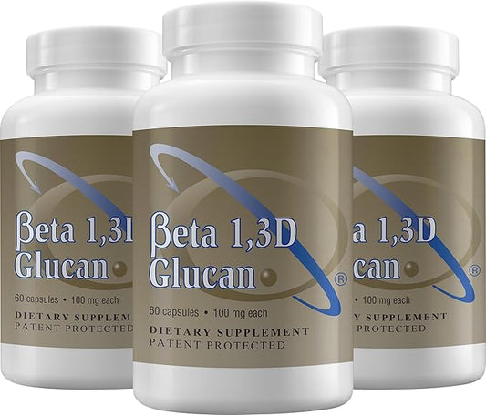 Immune Support Supplement Highly Purified Beta 1,3D Glucan 100 mg per Capsule (beta-glucan Fiber) (Pack of 3)