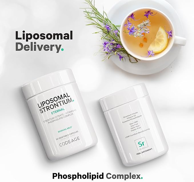 Codeage Liposomal Strontium Supplement - Strontium Citrate, Vitamin K2 MK-7, Liposomal Delivery, Non-GMO, Gluten-Free - 90 Capsules