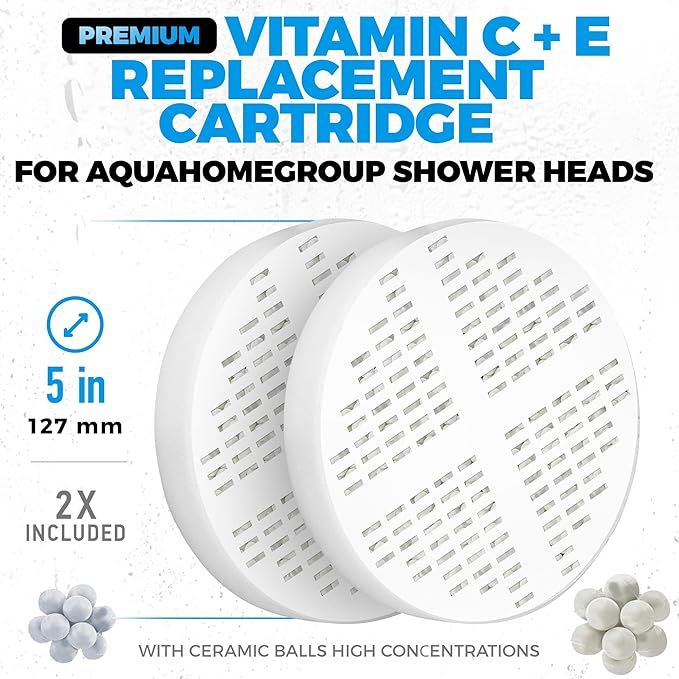 AquaHomeGroup Vitamin C + E + A Shower Filter Replacement Cartridge (Pack of 2) - Vitamin Infused Shower Head Filter for Healthier Skin, Hair, and Nails - Removes Chlorine
