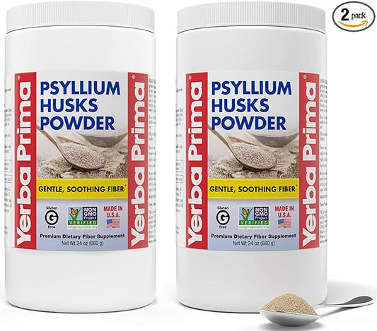 Yerba Prima Psyllium Husks Powder - 24 oz (Pack of 2) - Unflavored - Fine Ground - Natural Fiber Supplement with Soluble & Insoluble Fiber