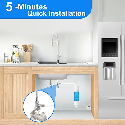 Inline Water Filter Kit for Ice Maker and Refrigerator,Include Feed Water Valve,1/4" Water Line and Quick Connect Fittings,Ideal for Ice Maker,Refrigerator,RO(Reverse Osmosis) System