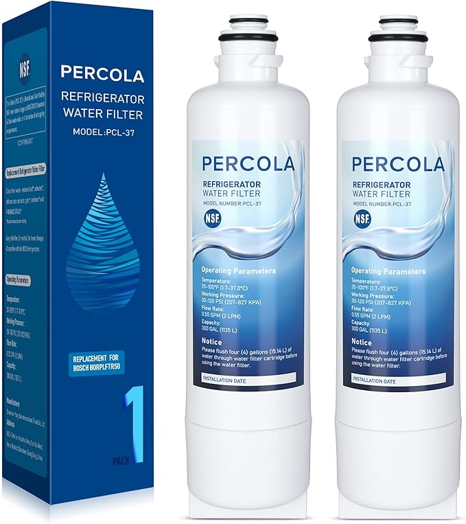 BORPLFTR50 Water Filter Replacement, Compatible with Bosch Ultra Clarity Pro B36CD52SNS, B36CD52SNB, B36FD52SNB, B36FD52SNS, B36FD50SNB, B36FD50SNS, B36CD50SNS, 2 Pack