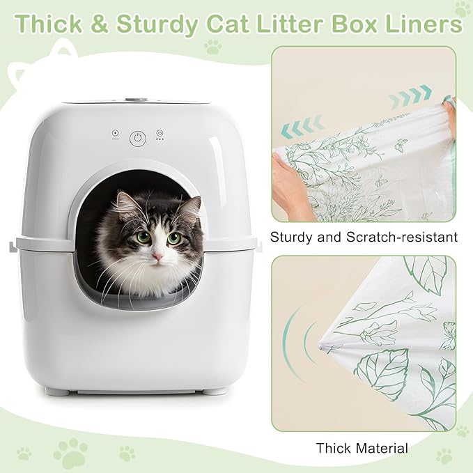 Glittme Cat Litter Box Liners, 60 Count Large Capacity Cat Litter Bags for Automatic Litter Robot 3/4, Thick Cats Kitty Litter Bags with Drawstring