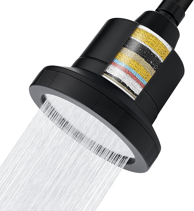 Voolan Filtered Shower Head - 20 Stage Luxury Rain Shower Filter For Hard Water for Remove Chlorine and Harmful Substances - 4.5" Round High Pressure Rainfall Showerhead (Matte Black)