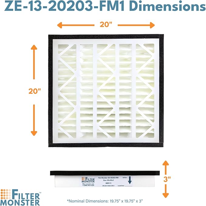 Filter-Monster - Replacement MERV 13 HEPA Filter Bundle - Compatible with Zephyr VGF Series 20x20x3 Whole Home Return Air Grille Filter, 2 Filter Replacement Bundle
