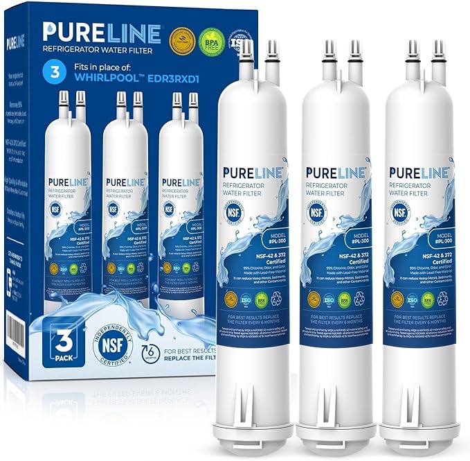 Pureline Replacement for Everydrop® Filter 3, EDR3RXD1, 4396710, 4396841 Water Filter, Kenmore® 46-9083, 46-9030 Refrigerator Water Filter (3 Pack)