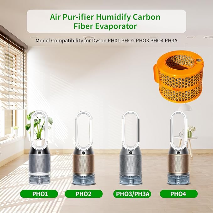 2 Pack 2-IN-1 Replacement Carbon Fiber Evaporator Filter Compatible for Dyson PH01 PH02 PH03 PH04 PH3A Models Humidify+Cool Air Purifiers, Orange
