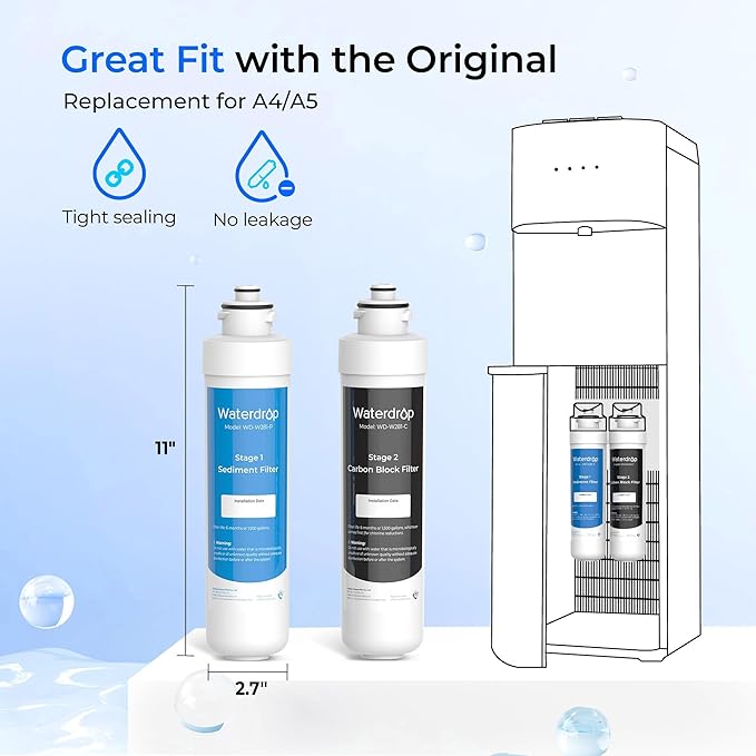 Waterdrop W281 Water Filters for Water Coolers, Replacement for all Avalon® branded Bottleless Water Coolers Filters, 1,500 Gallon Extended Lifespan, More Pure Enjoyment, 4 Count（2 SET)