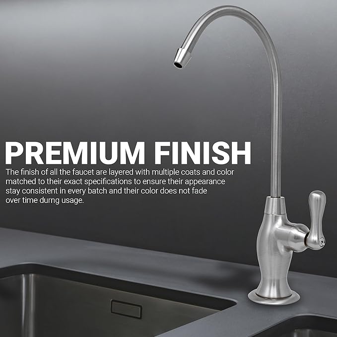 Non-airgap RO Faucet Reverse Osmosis Drinking Water Filtration System Water Dispenser Spout (Brushed Nickel). Vase Style with Faucet Wrench. NSF Certified.