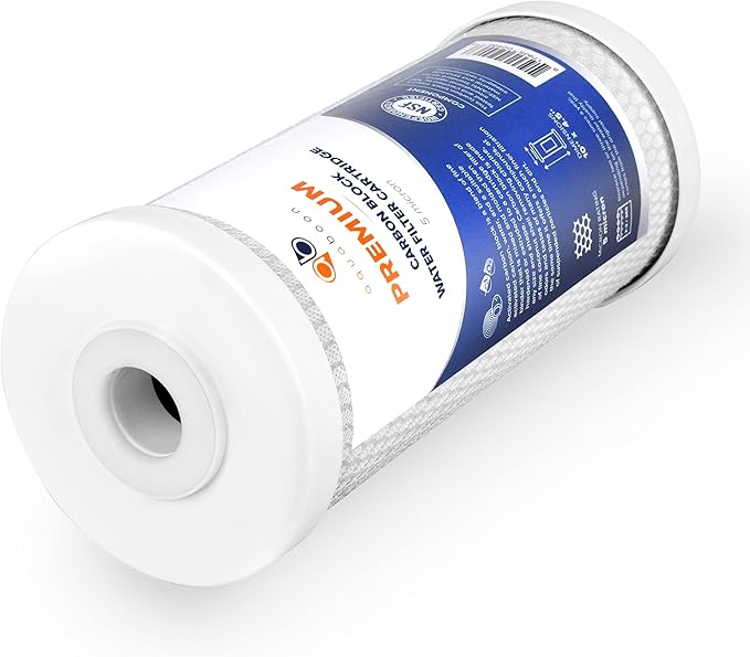 Aquaboon 5 Micron 10 x 4.5 Premium Carbon Filter Cartridge Whole House CTO Block Water Filter Replacement Compatible with FXHTC, CB-BB-10, 4-Pack
