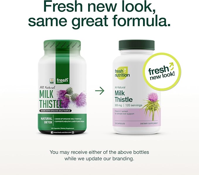 item_name - Fresh Nutrition Organic Milk Thistle Supplement - 500mg Potent Strength – 4 Month Supply – Silymarin Thistle Seed Standardized Extract 4:1 - Made in The USA - 120 Capsules