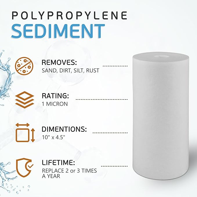 Ronaqua 10" x 4.5" Big Sediment Replacement Water Filter Cartridge, 1 Micron, NSF Certified, for Whole House, Compatible with RFC-BBSA, W15-PR, WFHD13001B, GXWH35F, HF45-10BLBK10PR and AP817, 4 Pack