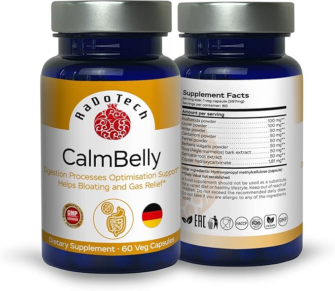 CalmBelly, Helps Normalize Digestive Processes Support Active Enzymes, Probiotics for Digestive Health Supplements for Women and Men, Formula for Overall Wellness 60 Count (Pack of 1)