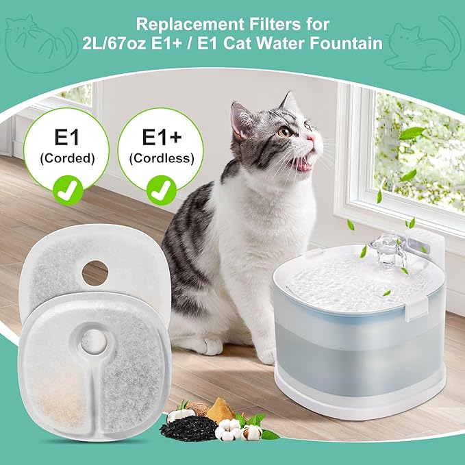 16 Pack Replacement Filters for 2L/67oz Pumpless Cat Water Fountain, BFLICROY Cat Water Fountain Filters, Multiple Filtration Pet Fountain Filter Replacement