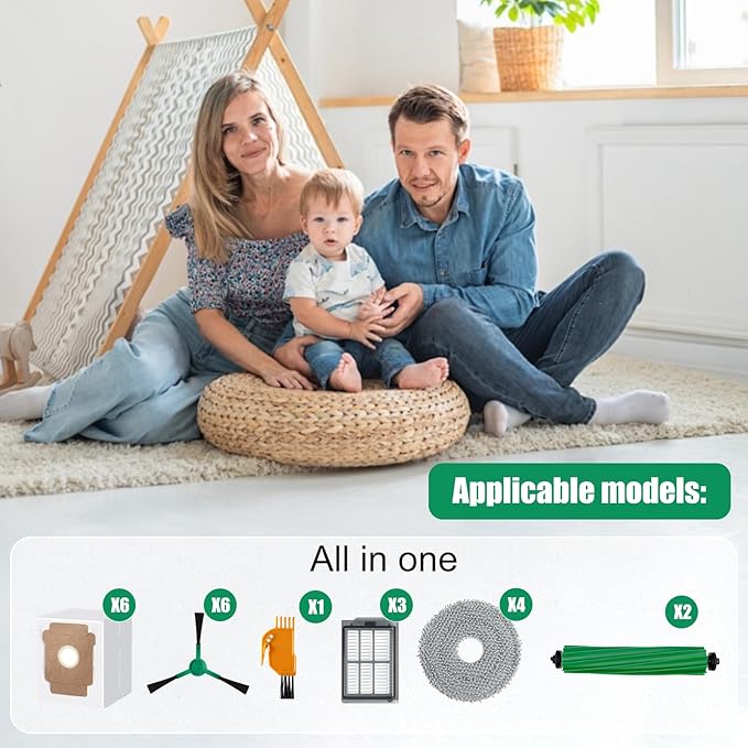 29 Pcs Accessories Kit for iRobot Roomba Plus 505 Combo /405 Combo Robot Vacuum, Replacement Parts Include 2 Roller Brush, 6 Mop Pads, 4 Hepa Filters, 8 Side Brush, 8 Vacuum Bags, 1 Cleaning Tool