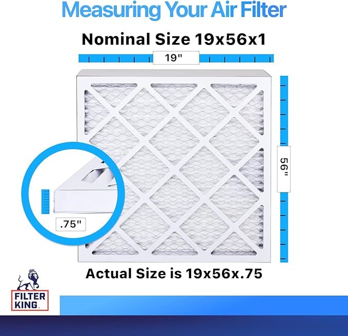 Filter King 19x56x1 Air Filter | 4-PACK | MERV 8 HVAC Pleated A/C Furnace Filters | MADE IN USA | Actual Size: 19 x 56 x .75"