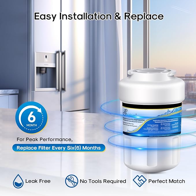 RWF0600A Replacement for PC75009, HDX FMG-1, GSE25GSHECSS, 197D6321P006, RWF1060, WSG-1, WFC1201, WS613B-A, Kenmore 46-9996, CF8, WF287, Compatible with MWF Refrigerator Water Filter, 2PACK