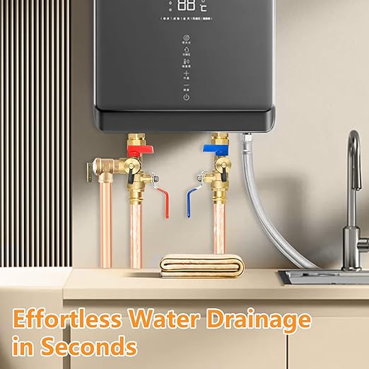 (Set of 1 Kit) HeSun 3/4" FIP X 3/4" PRESS IPS Isolator Tankless Water Heater Service Valve Kit, with Pressure Relief Valve