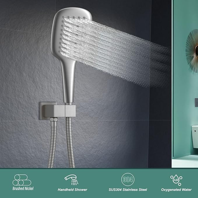Brushed Nickel Shower Head Handheld HONGTONGSOWER Stainless Steel Bathroom showerhead Wand Hand-Held Sprayer with Extra Long Stainless Steel Hose