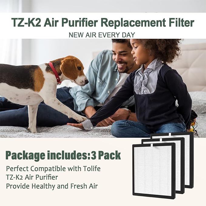 TZ-K2 Air Purifier Replacement Filter Compatible with ToLife TZ-K2 Air Cleaner Purifier-3 Pack