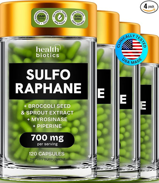 Sulforaphane Supplement Organic Broccoli Sprouts | Stabilized Sulforaphane Kids & Adult | from Broccoli Florets & Seeds | Organic Sulfur Supplements 480 Pills | 4 Packs