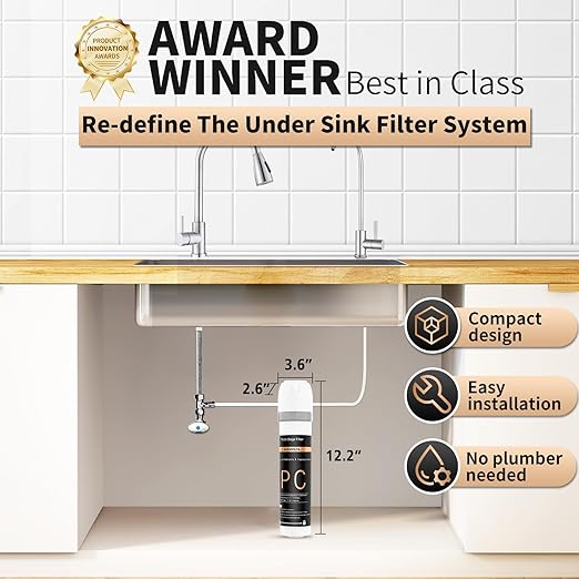 Under Sink Water Filter System with Stainless Steel Faucet, Reduces Chlorine, Heavy Metals, Bad Taste, Sediment, NSF/ANSI 42&53, 8K Gallons, Easy Installation Sink Water Filter, Brushed Nickel