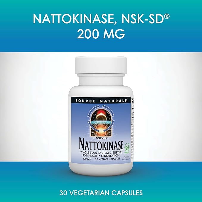 Source Naturals NSK-SD, Nattokinase, Vegetarian Friendly, Whole Body Systemic Enzyme for Healthy Circulation*, 200 mg - 30 Vegetarian Capsules