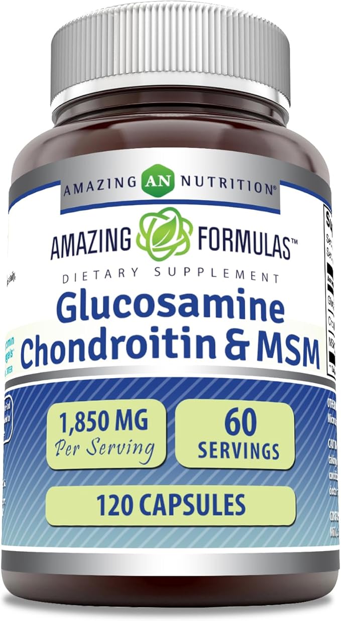 Amazing Formulas Glucosamine Chondroitin MSM 1850 mg Per Serving Capsules Supplement | Non-GMO | Gluten Free | Made in USA (120 Count)