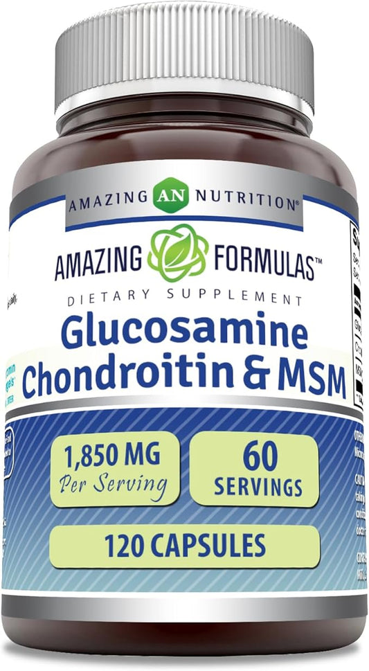 Amazing Formulas Glucosamine Chondroitin MSM 1850 mg Per Serving Capsules Supplement | Non-GMO | Gluten Free | Made in USA (120 Count)