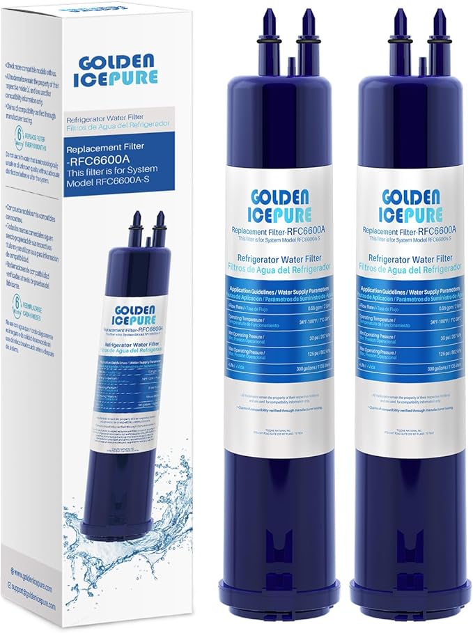GOLDEN ICEPURE RFC6600A Replacement for 4396841, 4396710, Everydrop® Filter 3, EDR3RXD1, Kenmore 46-9083, 46-9030, Refrigerator Water Filter 2 Pack