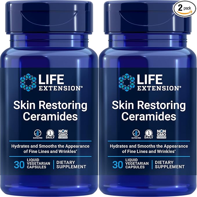Life Extension Skin Restoring Ceramides, 30 Liquid Vegetarian Capsules (Pack of 2)