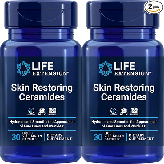 Life Extension Skin Restoring Ceramides, 30 Liquid Vegetarian Capsules (Pack of 2)
