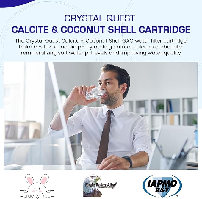 Crystal Quest Calcite & Coconut Shell GAC Water Filter Cartridge – pH Balancing, Dual-Stage Filtration, Removes Impurities, Enhances Taste – Fits Countertop & Inline Systems 4-5/8” x 20”