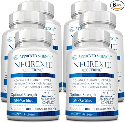 Approved Science Neurexil - Natural Nootropic Support with DMAE - Enhance Brain Function, Sharpen Clarity, Boost Memory - L-Tyrosine, Ginkgo Biloba, Huperzine A, BioPerine - 6 Month Supply