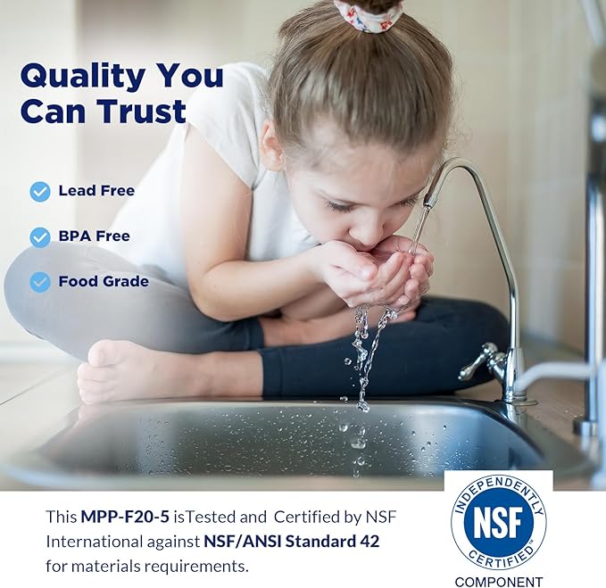 Membrane Solutions 5 Micron Sediment Water Filter Replacement Polypropylene Cartridge 20" x 2.5" for Whole House Filter System - 6 Pack