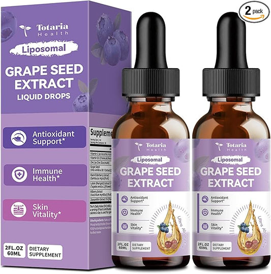 2 Pack Grape Seed Extract Liquid Drops | High Potency 95% Polyphenols Antioxidant Supplement for Skin, Heart & Immune Support | Vegan, Gluten Free | Alcohol-Free & Non-GMO | 4FL