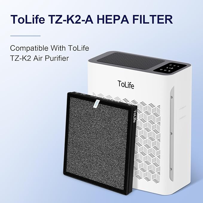 ToLife TZ-K2 Air Purifier Replacement Filter, 3-in-1 HEPA High-Efficiency Activated Carbon Filter, TZ-K2-A, 2 Pack