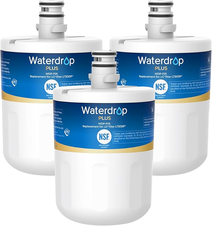 Waterdrop Plus 5231JA2002A NSF 401&53 Refrigerator Water Filter, Reduce PFAS, Replacement for LG® LT500P®, ADQ72910911, ADQ72910901, Kenmore 9890, GEN11042FR-08，3 Filter (Package May Vary)