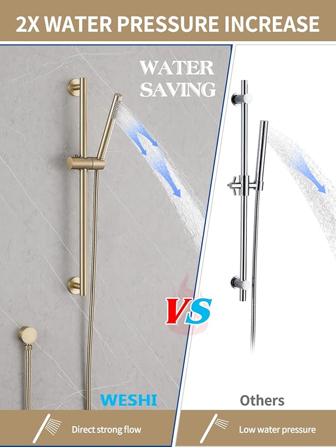 Weshi Shower Slide Bar Handheld Shower with Hose, Bathroom Handheld Shower Head, Slide Bar Hand Shower with spray, High Pressure Shower Head Height Adjustable with 59 Inch Stainless Steel Hose