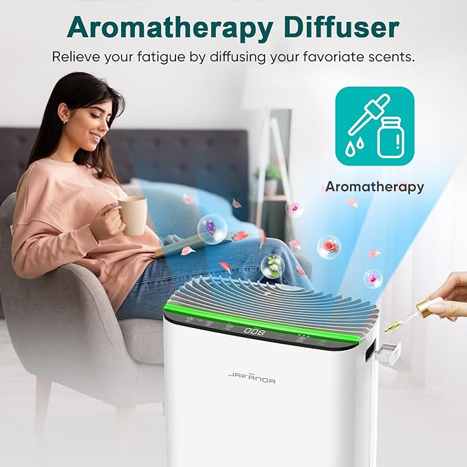 Jafända Air Purifiers for Home Cover Up to 1226ft², Allergen HEPA Air Filter with PM2.5 Sensor, Auto Mode& Timer, Aromatherapy, 22 dB Quiet Air Cleaner for Pet Dander/Hair, Allergies, Dust&VOCs