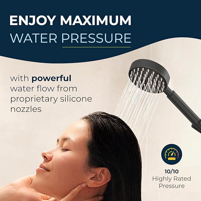 HammerHead Showers® Solid Metal Handheld Shower Head with Hose and Brass Holder - MATTE BLACK - 2.5 GPM High Pressure Shower Heads with Adjustable Shower Wand Bracket - 6ft Flexible Extension