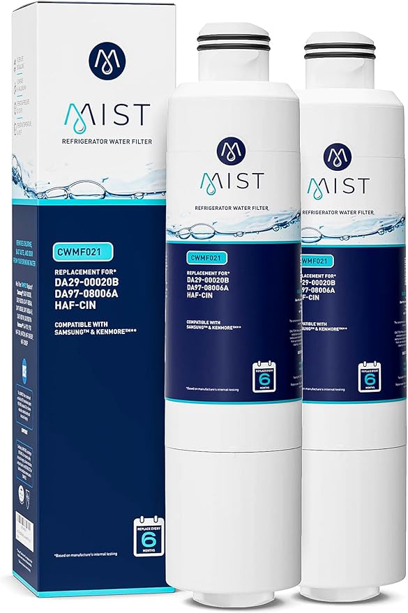 Mist HAF-CIN/EXP Refrigerator Water Filter Replacement for Samsung DA29-00020B, DA29-00020A, Kenmore 46-9101 – NSF 42 & 372 Certified – 2 Pack