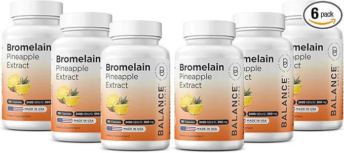 Balancebreens Bromelain 500mg Capsules – 2400 GDU Pineapple Extract Supplement for Joint Support, Natural Swelling Support, and Healthy Digestion – 180 Organic Capsules Made in USA
