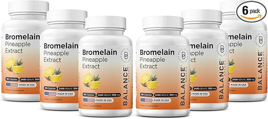 Balancebreens Bromelain 500mg Capsules – 2400 GDU Pineapple Extract Supplement for Joint Support, Natural Swelling Support, and Healthy Digestion – 180 Organic Capsules Made in USA