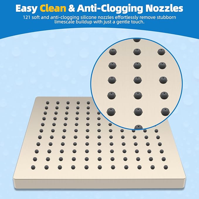 Hibbent Thickness Metal Rain Shower Head, 8 Inch High Pressure Rainfall Shower Head, Bathroom Waterfall Shower Heads, High Flow Fixed Showerheads with Adjustable Brass Ball Joint, Brushed Nickel