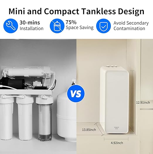 TOKIT U1 Under Sink Reverse Osmosis Water Filter System Rich in Minerals 400 GPD High Flow 2:1 Pure to Drain Tankless RO Under Sink Water Filtration System FCC/SGS, NSF/ANSI 58&42 for Home Reduce TDS