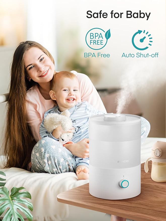 FOHERE Humidifiers for Bedroom, 3.2L Top Fill Cool Mist Ultrasonic Humidifier for Baby Rooms and Plants, 2-IN-1 Essential Oil Diffuser with 7-color Light and Auto Shut-off, BPA-Free, Quiet, White