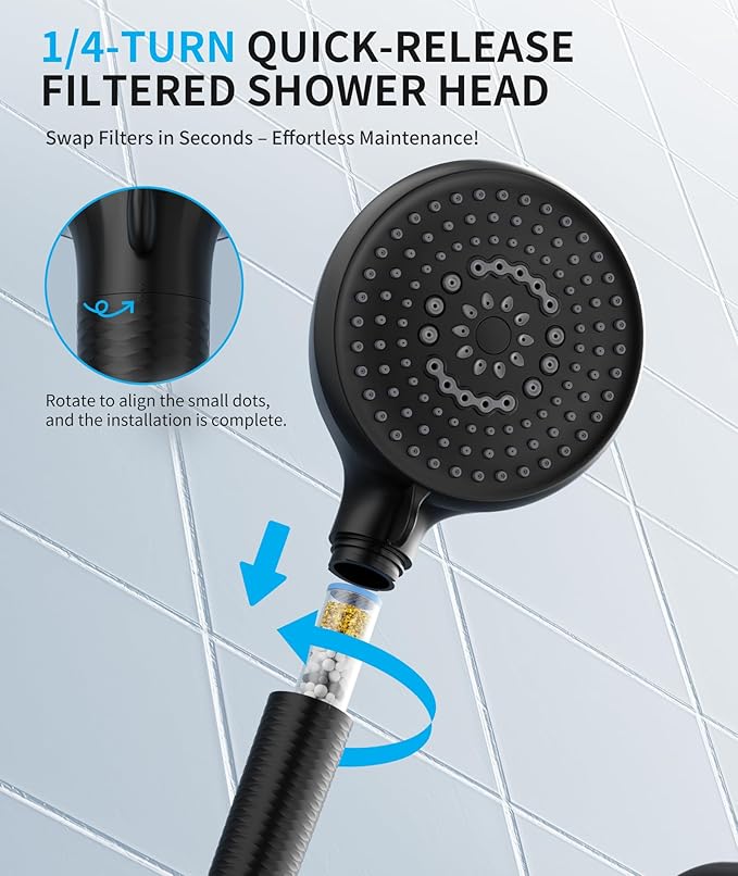 Filtered Shower Head with Handheld, 10 Spray Mode High Pressure Shower Head with Filters, Shower Filter Head for Hard Water, Powerful Spray for Cleaning, 2 Replaceable Filters Included, Black